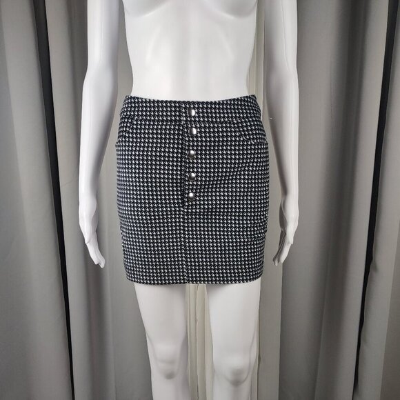 Forever 21 Cotton Blend Houndstooth Mini Skirt Button Front Pockets Black XS NWT - Picture 2 of 10